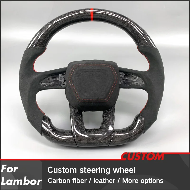 Sport Style Custom Black Suede Forging Carbon Fiber Steering Wheel for Lamborghini URUS HURACAN LP640 LP650 LP670 Car Interior