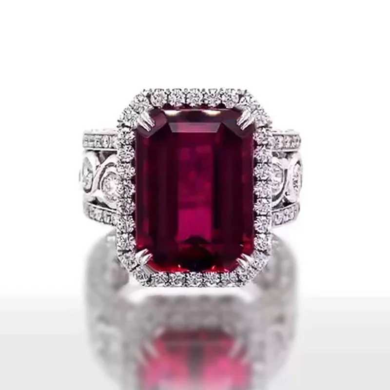 Huitan Luxury Lady Temperament Finger Ring z błyszczącym czerwonym CZ Wspaniałe akcesoria imprezowe Modna, wysokiej jakości biżuteria obrączki ślubnej — zdjęcie 2