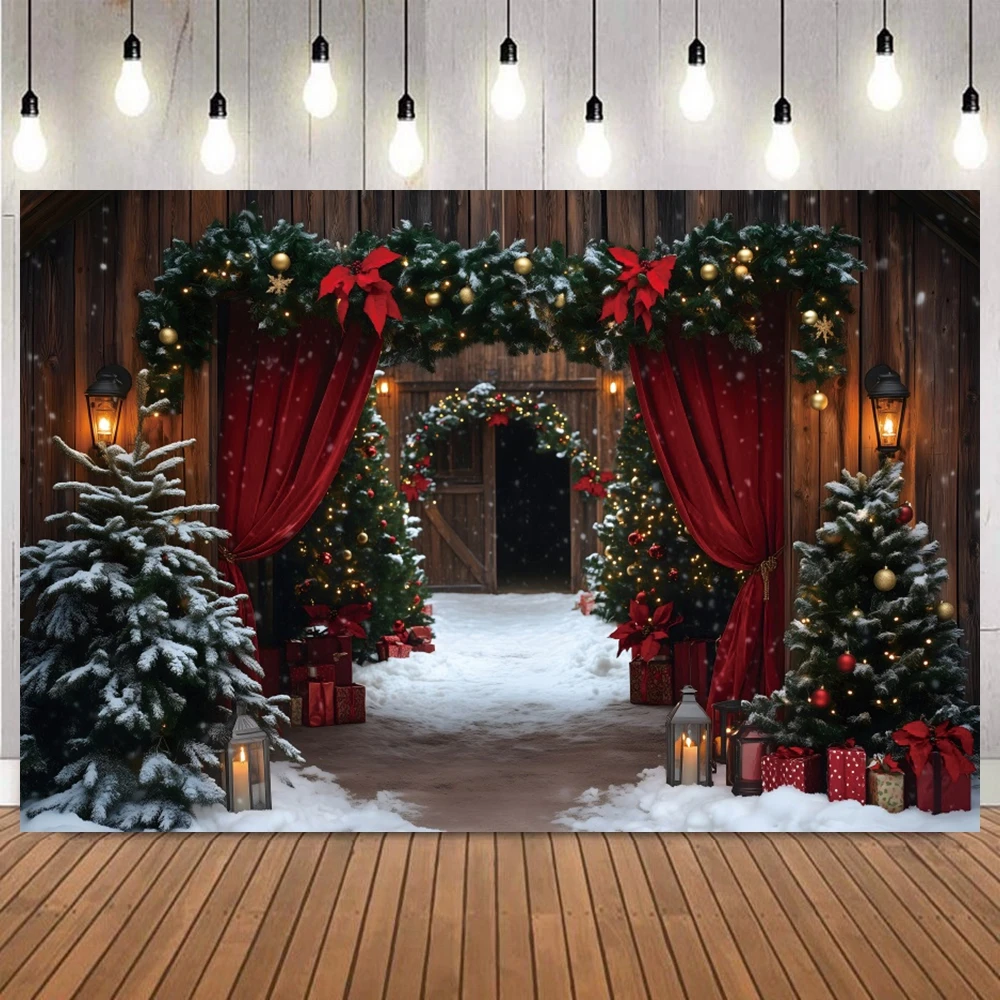 Arvore-de-natal-fundo-fotografia-inverno-porta-vermelha-neve-grinalda-presentes-foto-pano-de-fundo-tiro-aderecos-decoracao-ao-ar-livre