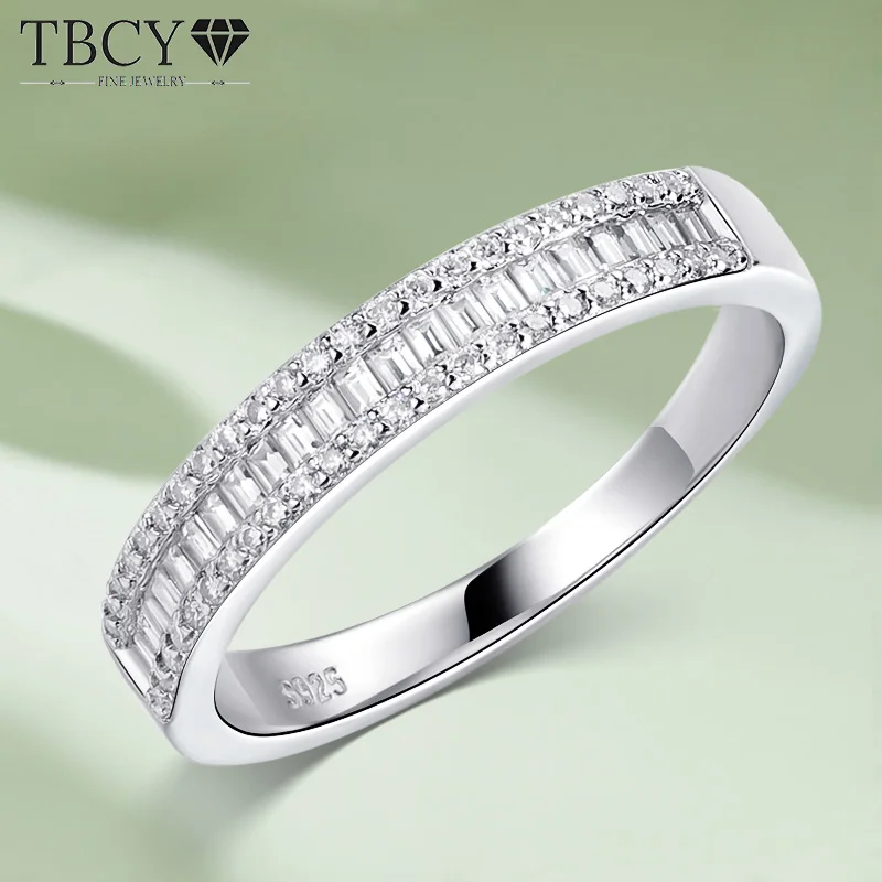 TBCYD D Color Round Emerald Cut Half Eternity Moissanite Rings For Women S925 Silver Lab Diamond Setting Wedding Band Wholesales