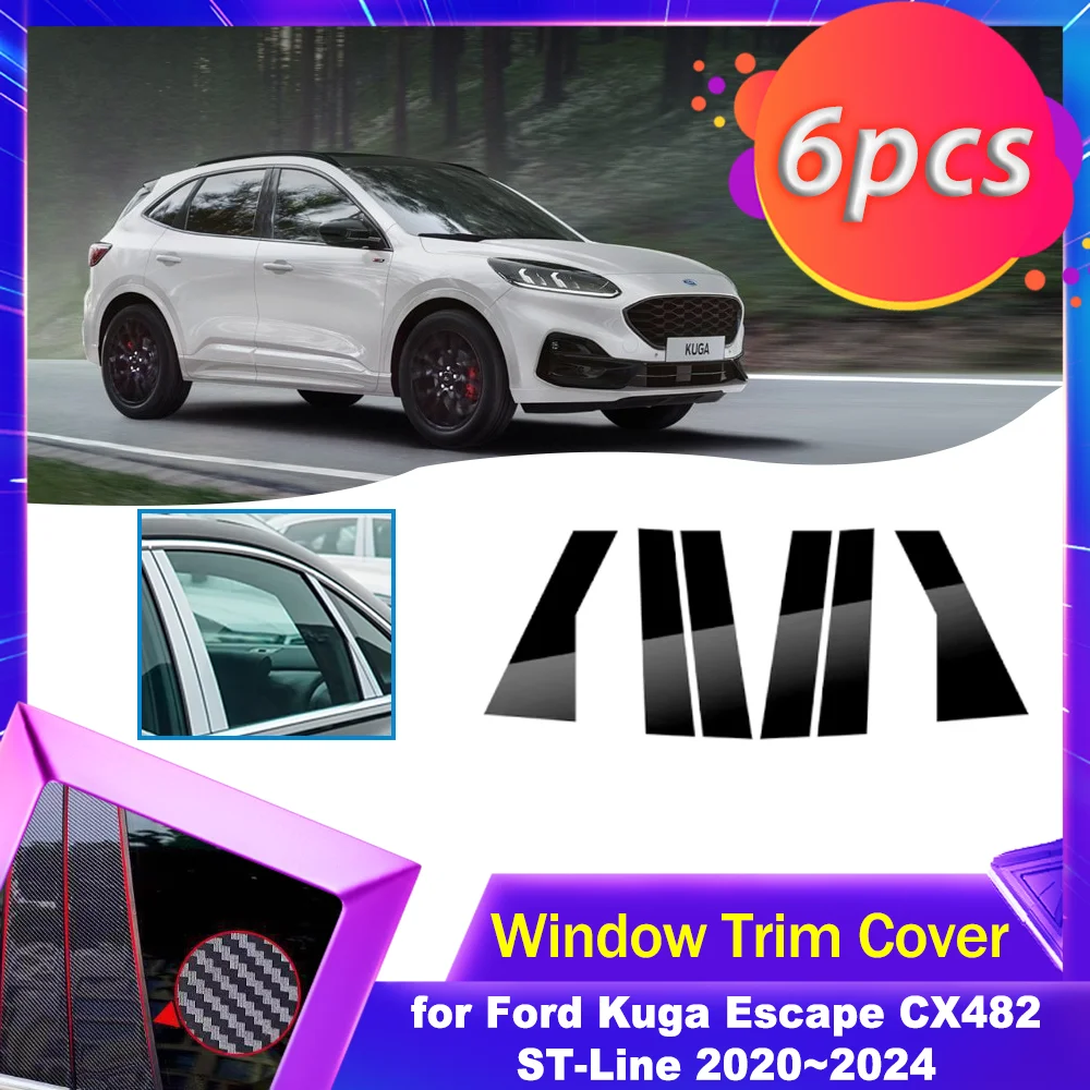 Door Window Trim Cover for Ford Kuga Escape CX482 ST-Line 2020~2024 Carbon Fiber Chrome Sticker Pillar Posts Decal Accessories
