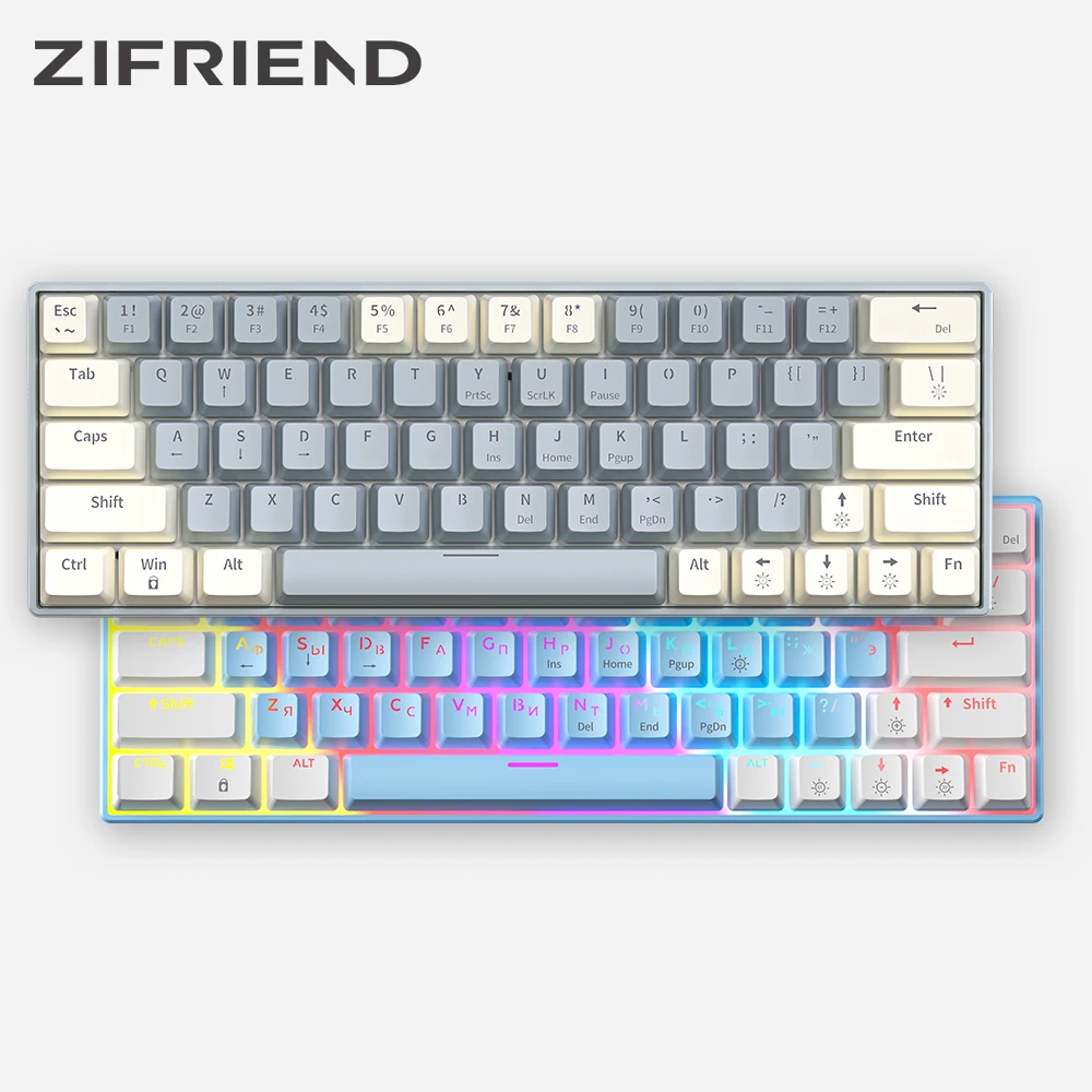 

ZIFRIEND New T62 Mechanical Keyboard 63 Keys Hot Swappable RGB Rainbow Blue Red Switches 25-Key Rollover Gaming Keyboard Russian