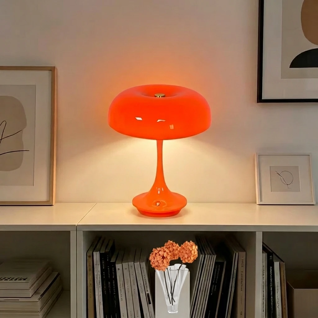 LED-Nachtlicht Pilz-Tischlampe, Touch-Steuerung, 3 Farben dimmbar, moderne orangefarbene Nachttischlampe, für Schlafzimmer, Büro, Weihnachtsdekoration