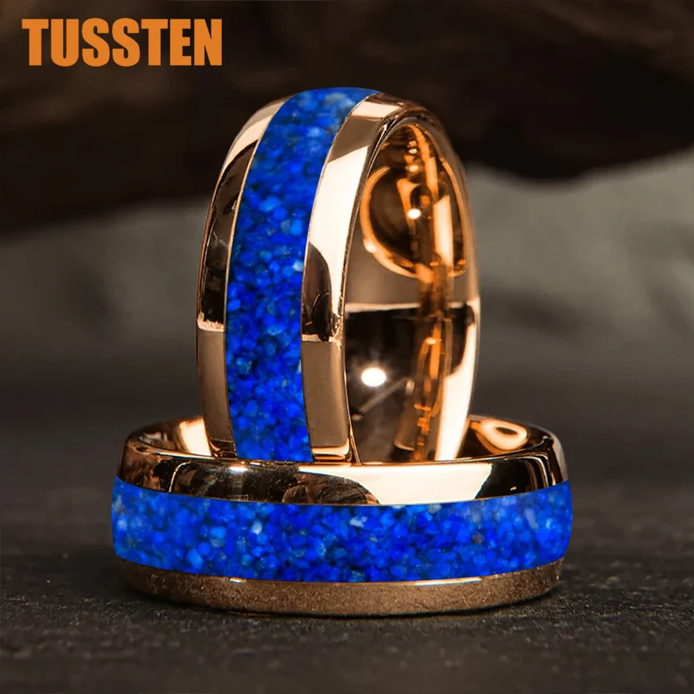 TUSSTEN 4/6/8 مللي متر حواف قبة رجل إمرأة موضة المشاركة الزفاف الفرقة اللازورد البطانة خواتم كربيد التنغستن