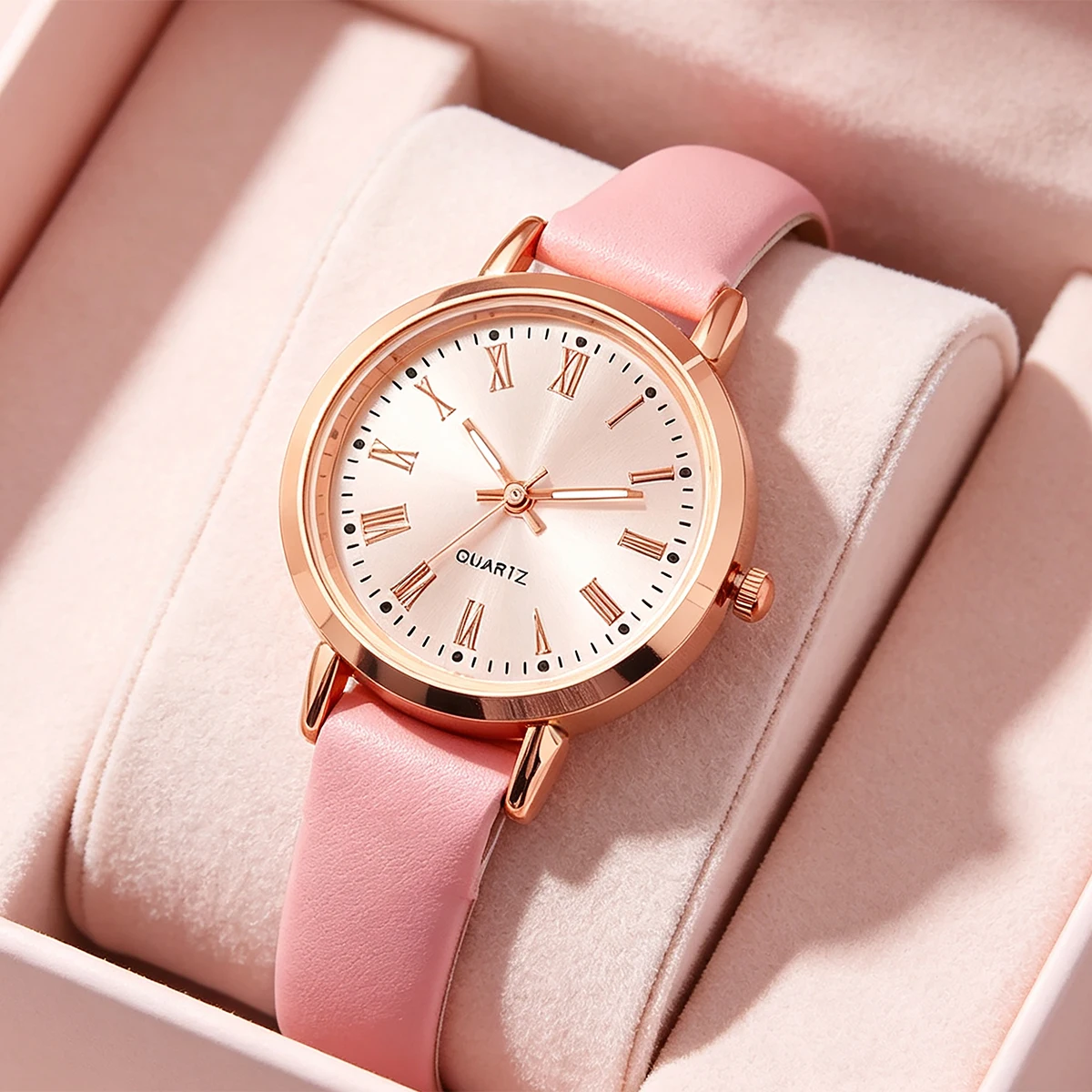 5-Piece Set of New Cute Pink Children's Watches with Heart-Shaped Pattern Decorations, Suitable for Daily Wear, Exquisite Birthday Gifts, and the Perfect Gift for Children