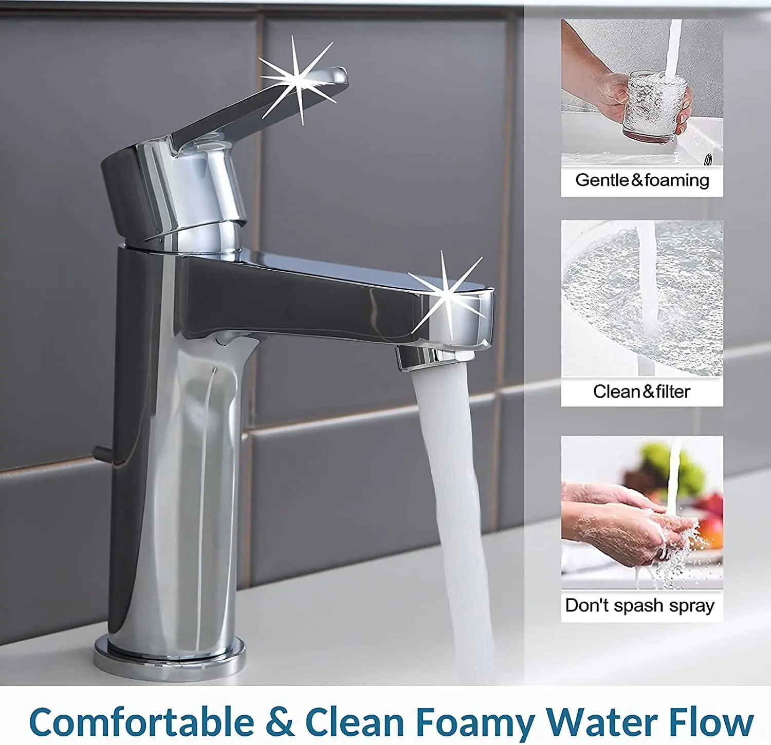 Grifo de Lavabo con Vaciador Automático, Grifería de Baño Latón H59A, con Varilla de Elevación, Aireador Neoperl, Mezclador Monomando, Cromo, G3/8
