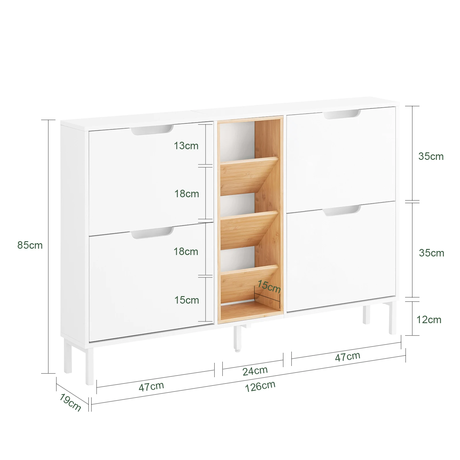 SoBuy FSR183-WN Schuhschrank Schuhkipper mit 4 Klappen Schuhregal schmal Schuhaufbewahrung Schuhkommode Schuhablage Weiß – Detail 1