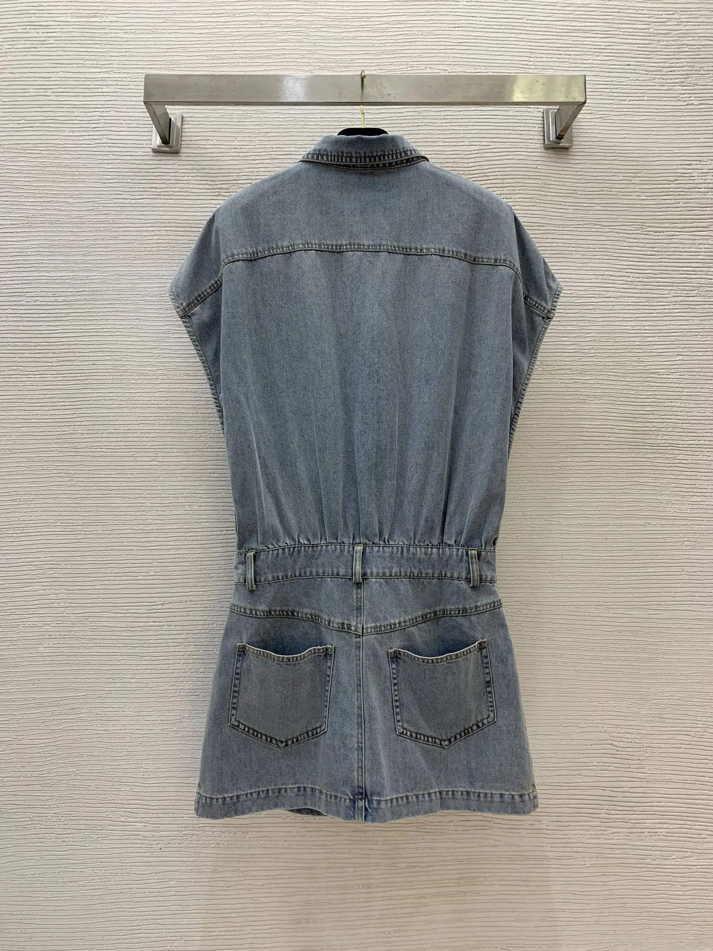 

2025 New Women Washed Cotton Bowknot Loose Denim One-piece Short Dress 255