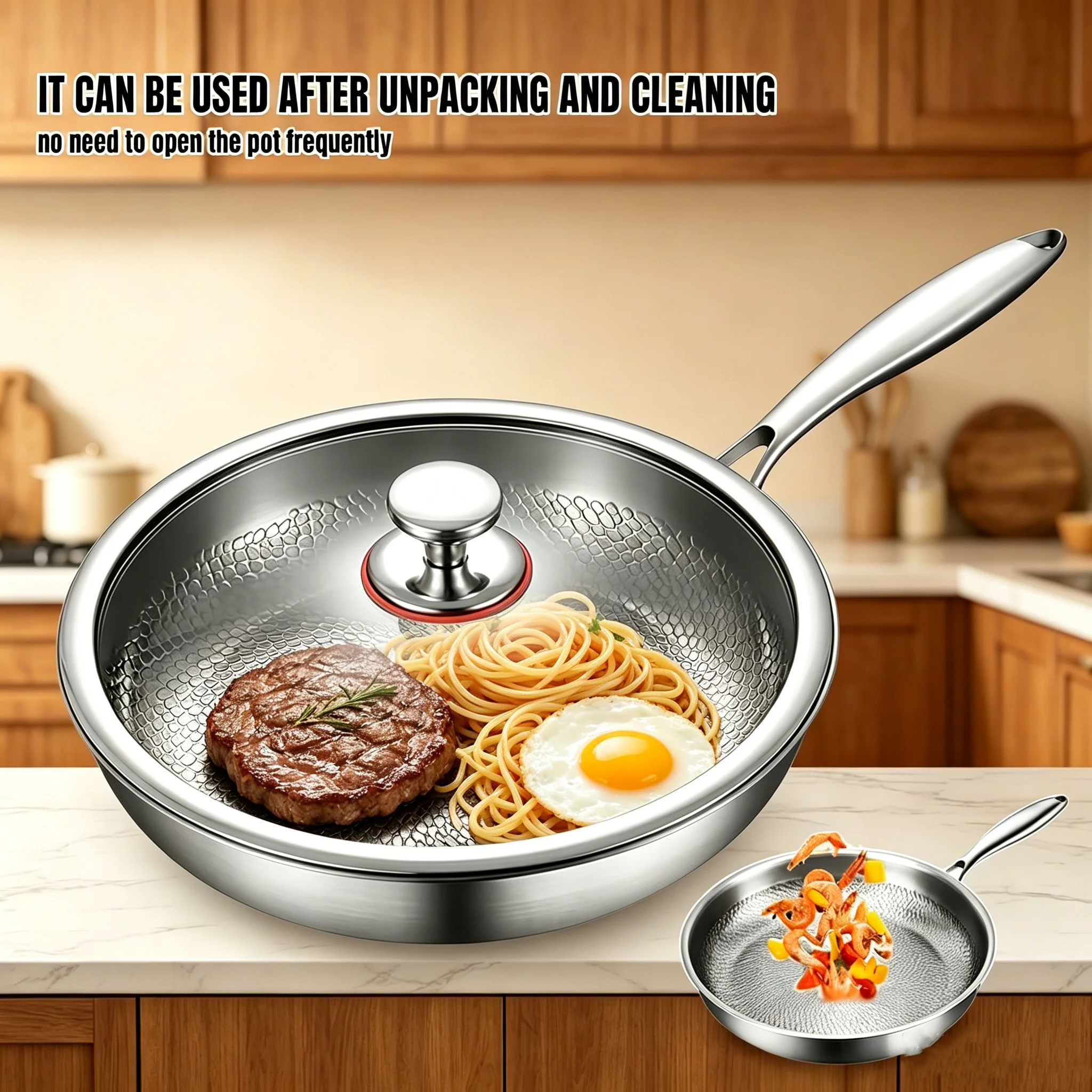 Titan Antihaft-Bratpfanne mit Deckel Kratzfest Dreischichtig Gehämmertes Design Schnelle Gleichmäßige Erwärmung Gesundes Kochen Für Alle Herdarten