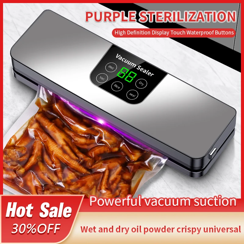 

Food Vacuum Sealer Machine built-in Cutter Kitchen Vacuum Packaging Machine with UV Food Storage Sealing Machine 10 Sealing Bags