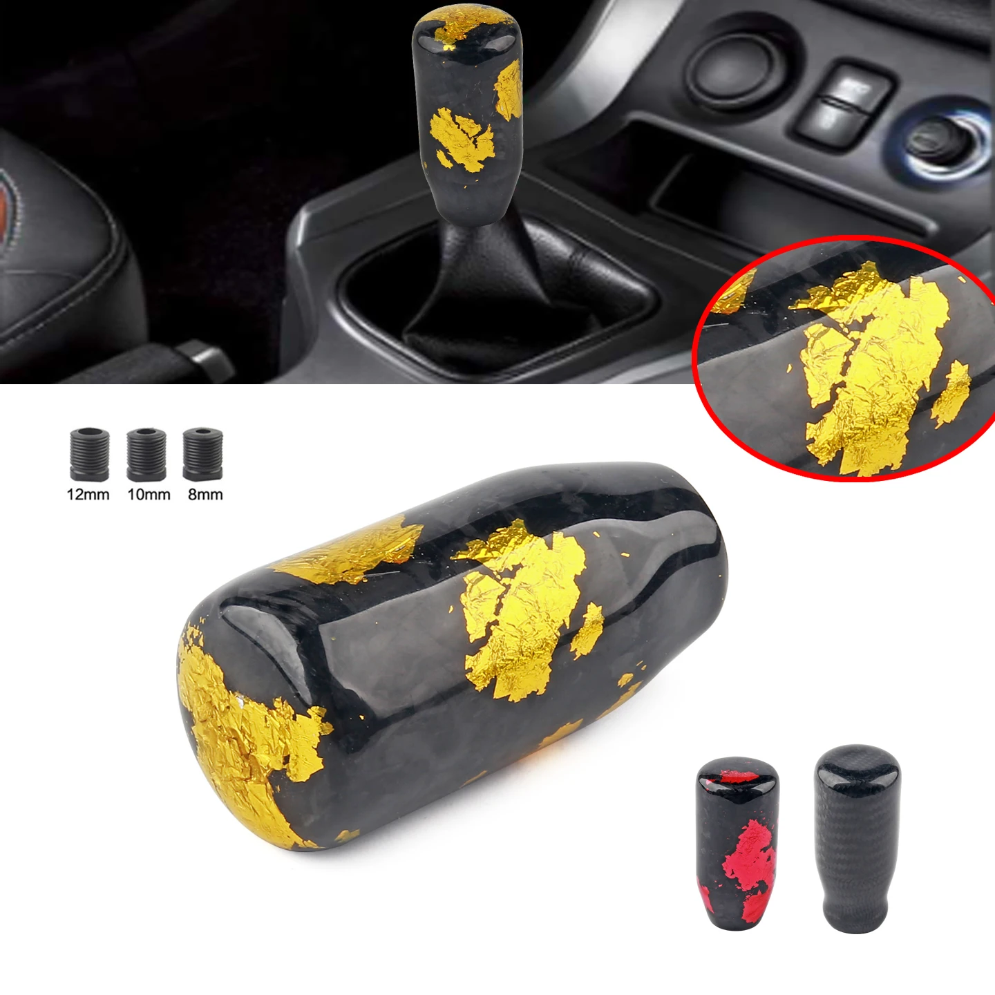 Aluminum+Forged Carbon Fiber+Resin Gear Shift Knob Universal Cylindrical Shift Knob For Most Threaded Car Red/Yellow