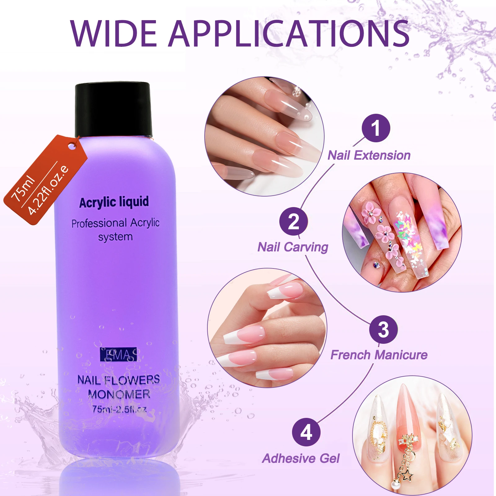 EMA Nail Acrylic Liquid Monomer Crystal 40ml/75ml/120ml for Nail Art Acrylic Powder Extension Professional Manicure