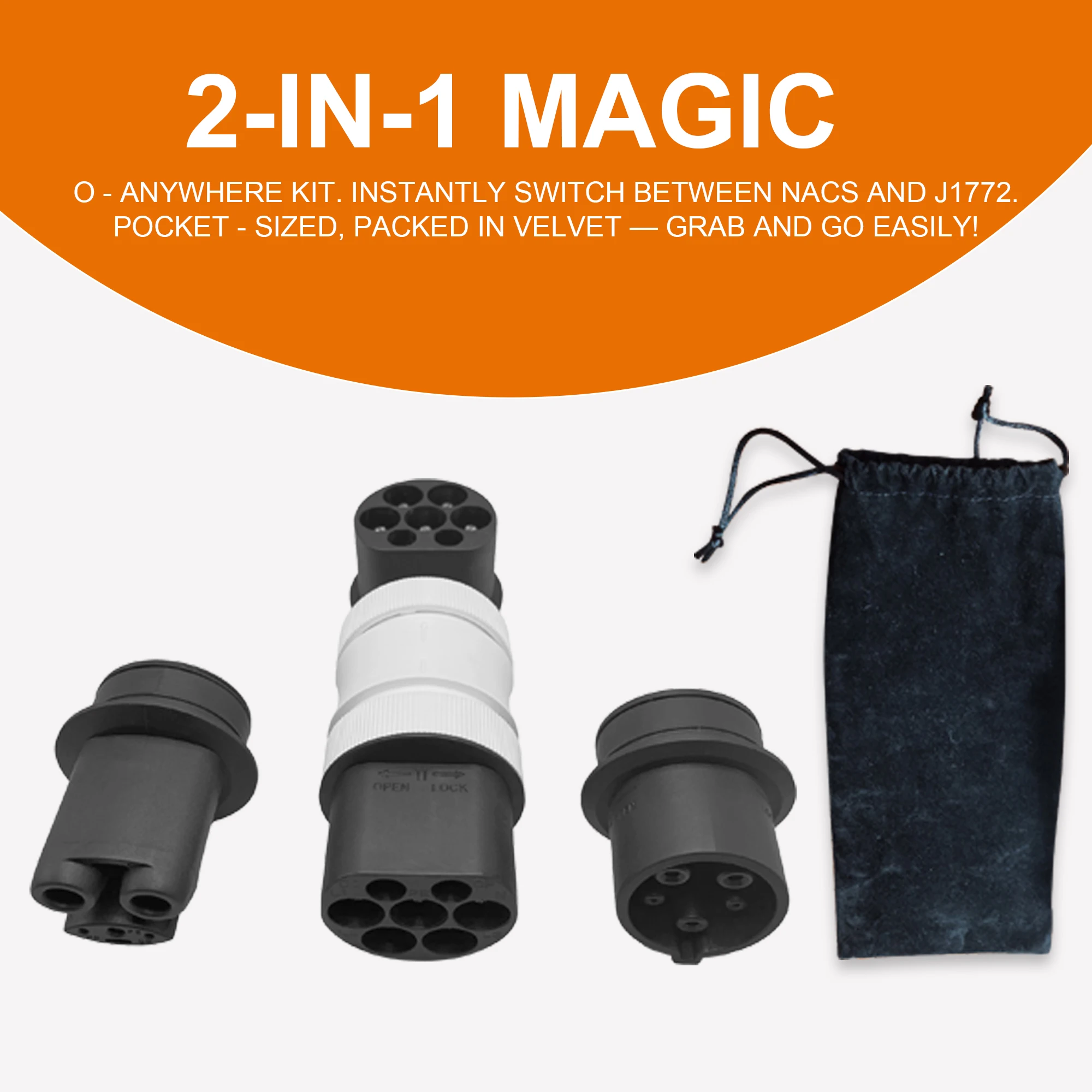 Typ 2 EV-Ladeadapter 3-in-1 |   Multi-Stecker-Konverter zu GBT / Tesla / J1772 mit einstellbarer Kompatibilität, perfekt für