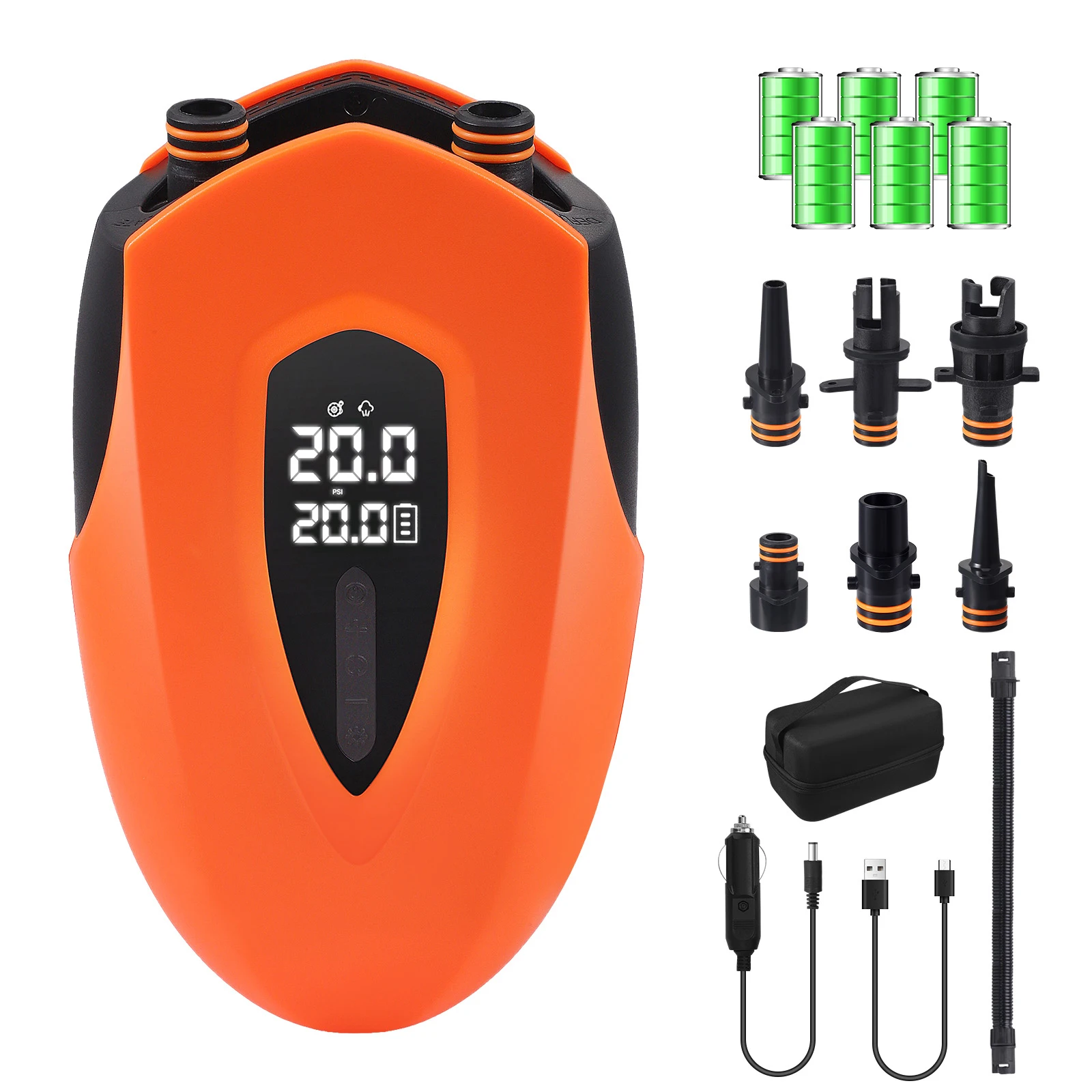 Pompe à air électrique 20 PSI pour SUP, bateau gonflable, matelas, avec arrêt automatique et affichage numérique 12000 mAh