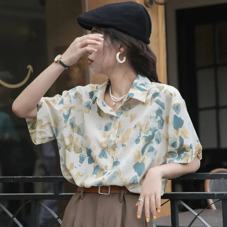Koszule z nadrukiem damskie, letnie koszulki, luźne bluzki, śliczne topy dla nastolatków, krótki rękaw, ubrania estetyczne, Vintage, koreańskie, moda — zdjęcie 2