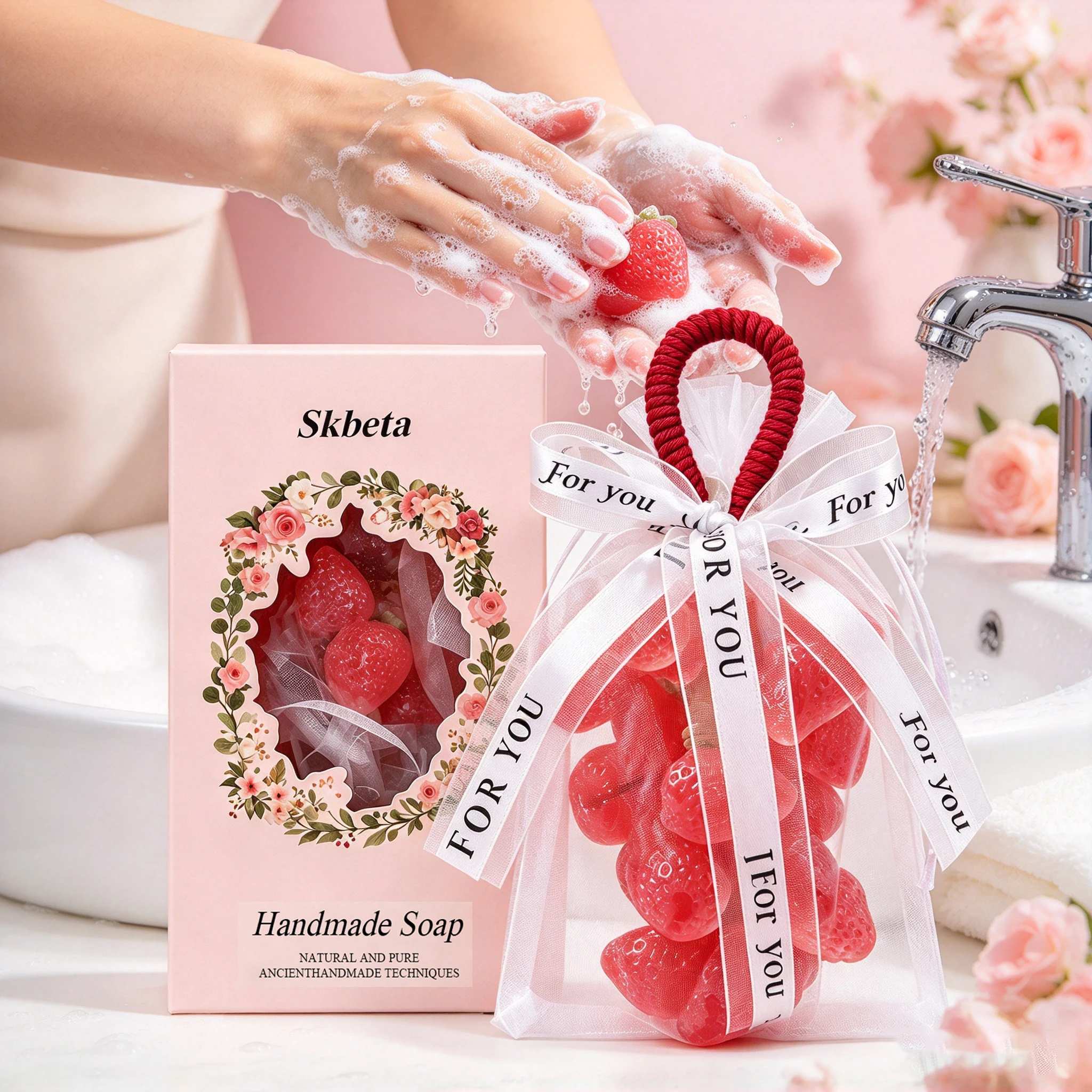 Fruity Scent Handmade Skin Cleaning Soap Lasting Fresh Fragrance Cleaning Skin Dirts Moisturizing Non-tight Smoothing Handmade Soap for Bathroom Decoration