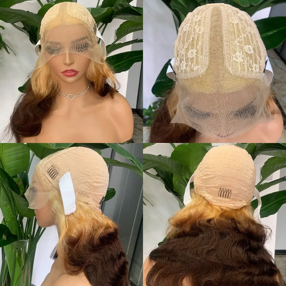 3 ton Ombre Menschliches Haar Perücke Farbige 613 Braun Körper Welle Spitze Perücke Perruque Cheveux Humain T Teil Spitze Front perücke Brasilianische Auf Pro