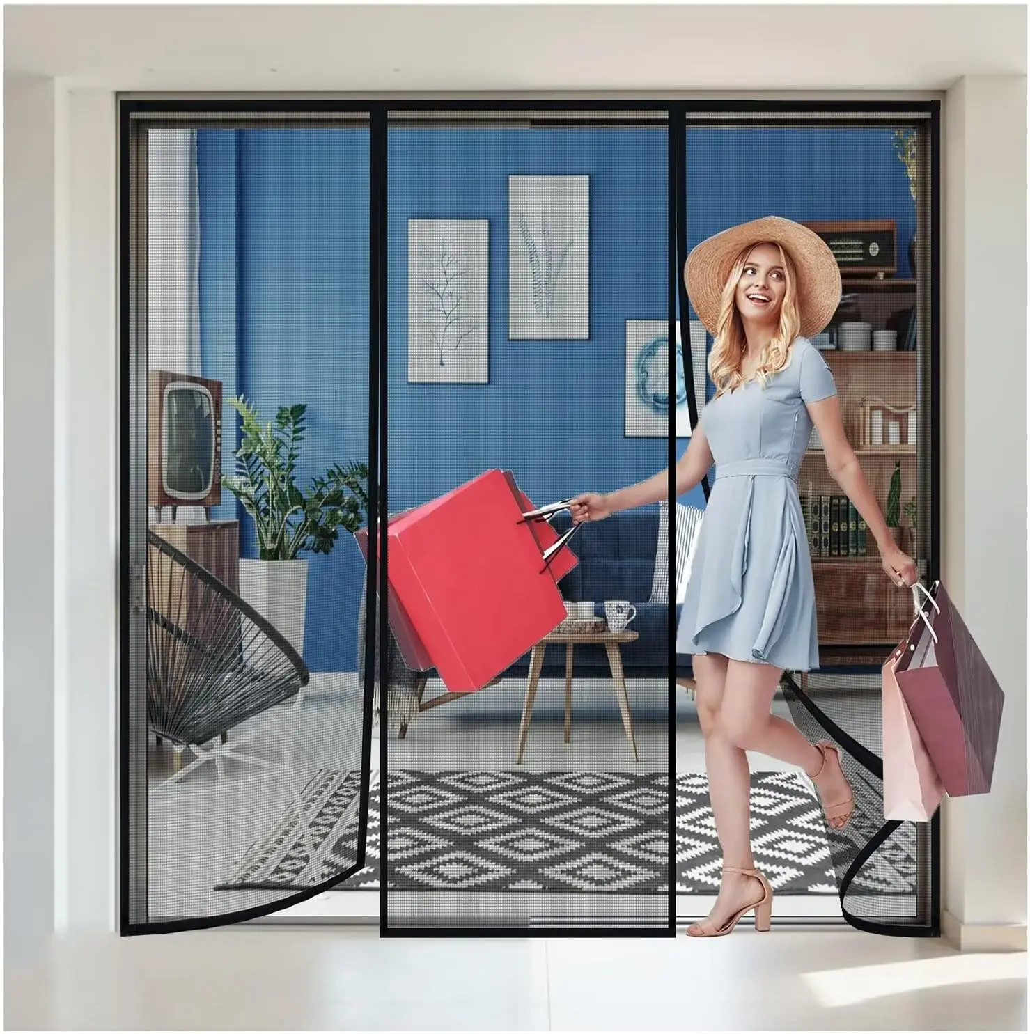 Magnetic Door Screen Mosquito Net,Custom Size & Color,Keeps Bugs Out,Lets Breeze In,Hands Free Design,Pet & Kid Friendly