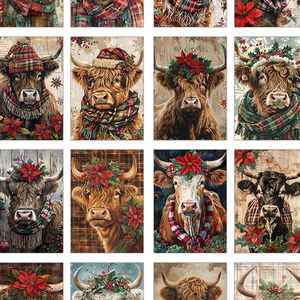 32 Stück, Weihnachts-Postkarte mit Highland-Kuhmotiv, Geburtstags-/Jubiläumsgeschenk, Sammlerstück, geeignet zum Verschenken, kann verschickt werden. – Detail 5