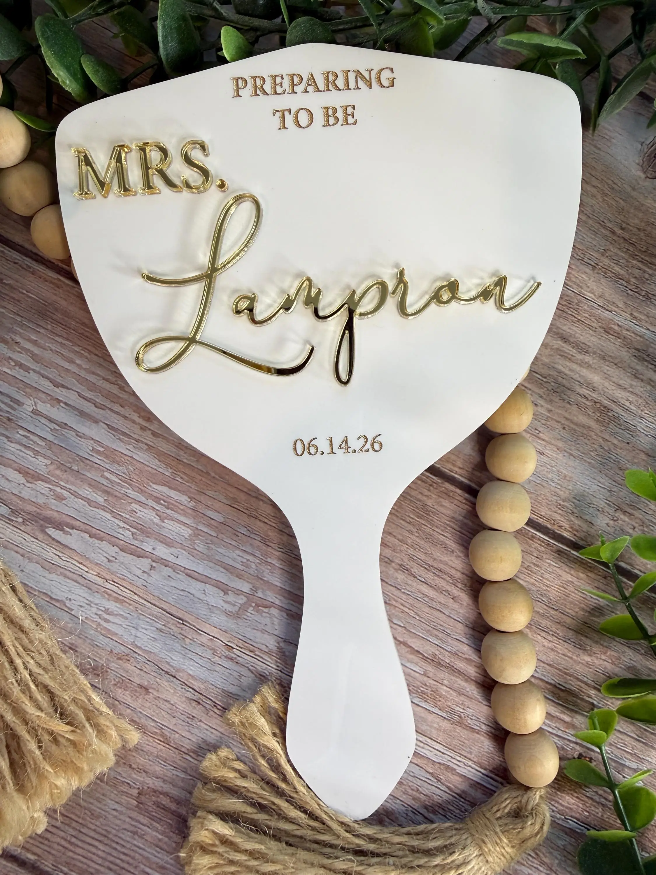 Acrylic Hand Mirror Matte White and Rose Gold Mirror for Lash Tech Aesthetician - Salon Branding - Professional Studio Tool