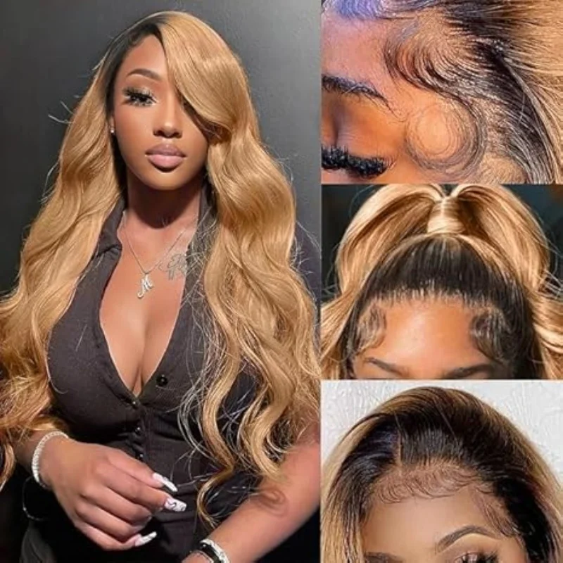 1B/27 Ombre Color Body Wave Wigs 13x4 HD Lace Frontal Wigs Human Hair 4x4 HD Lace Closure Preplucked 30 Inch HD Lace Front Wig