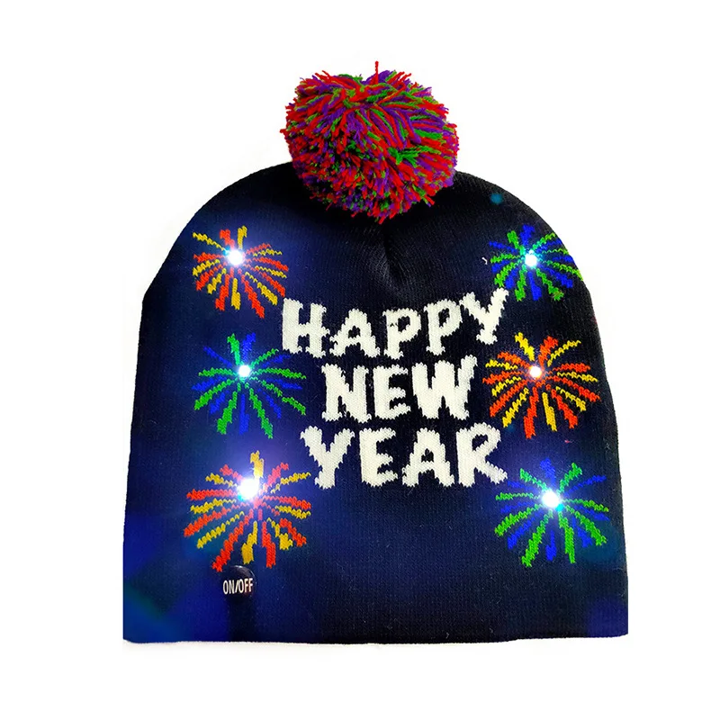 New Style! LED Christmas Hat Beanie Light Up Illuminate Warm Hat 48 Patterns New Year Snowman Sweater Hat Christmas Decorations
