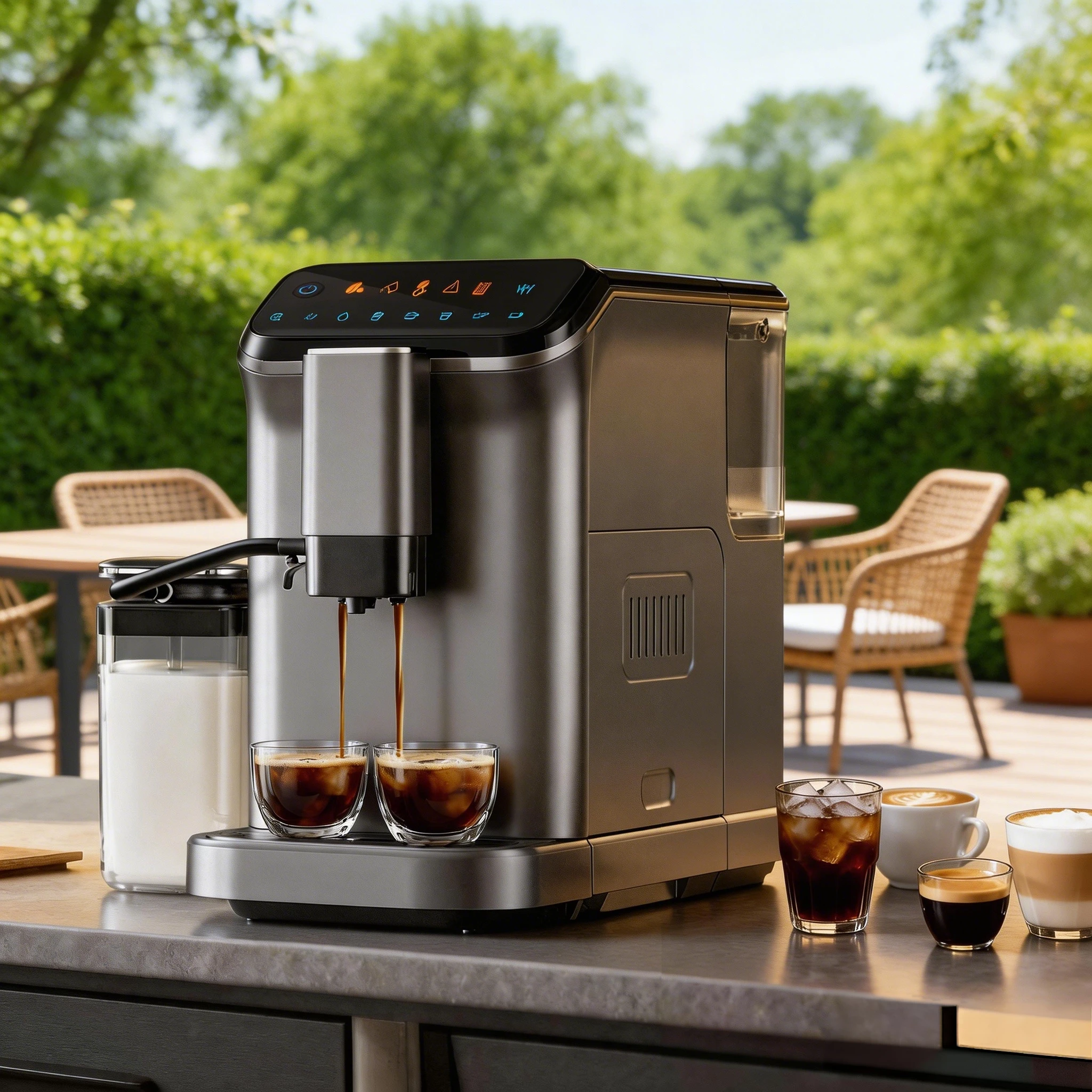 EUHOMY 2-Cup Fully Automatic Espresso Machine with Manual Milk Frother & 15 Grind Settings, 20 Bar High Coffee Maker, Auto Self-Cleaning System, Integrated Milk Frother Suitable for, Office