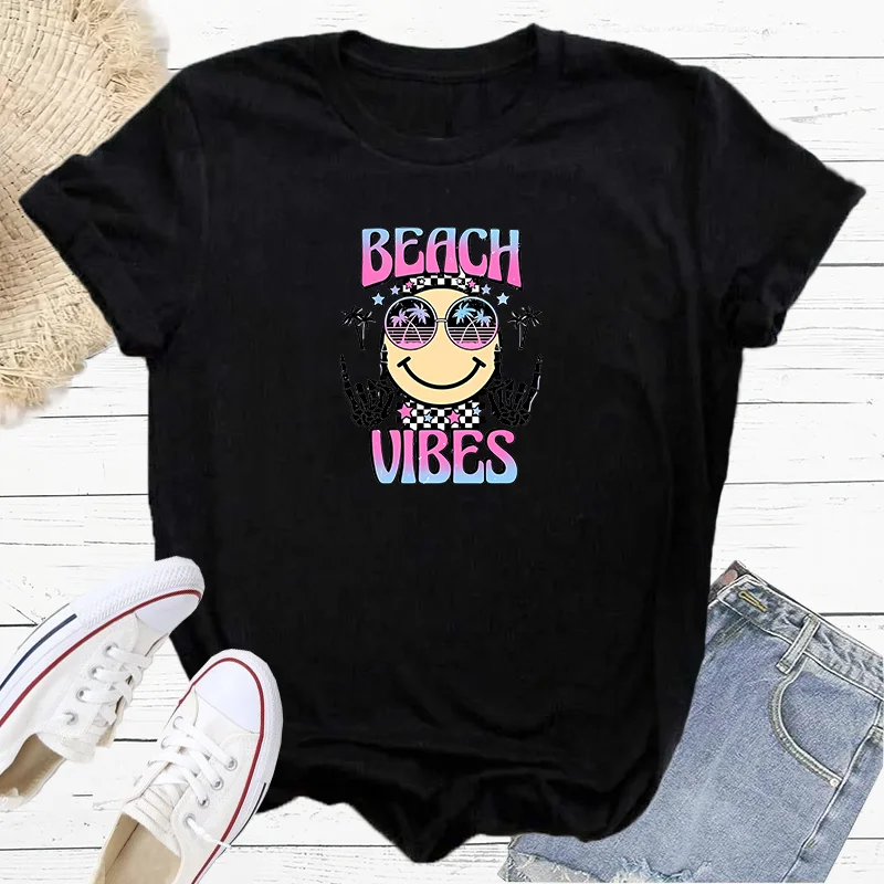 Beach Vibes Strandvibes png retro zomersublimatie Fashion Sports Women's T-Shirt Harajuku Graphic Clothing Women's Top,Drop Ship