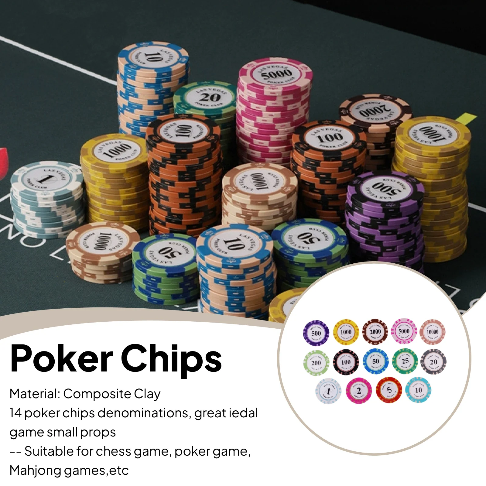 14 fichas de póker, esquinas de Casino de arcilla, fichas de entretenimiento adecuadas para juegos de ajedrez, juegos de póquer, juegos de Mahjong