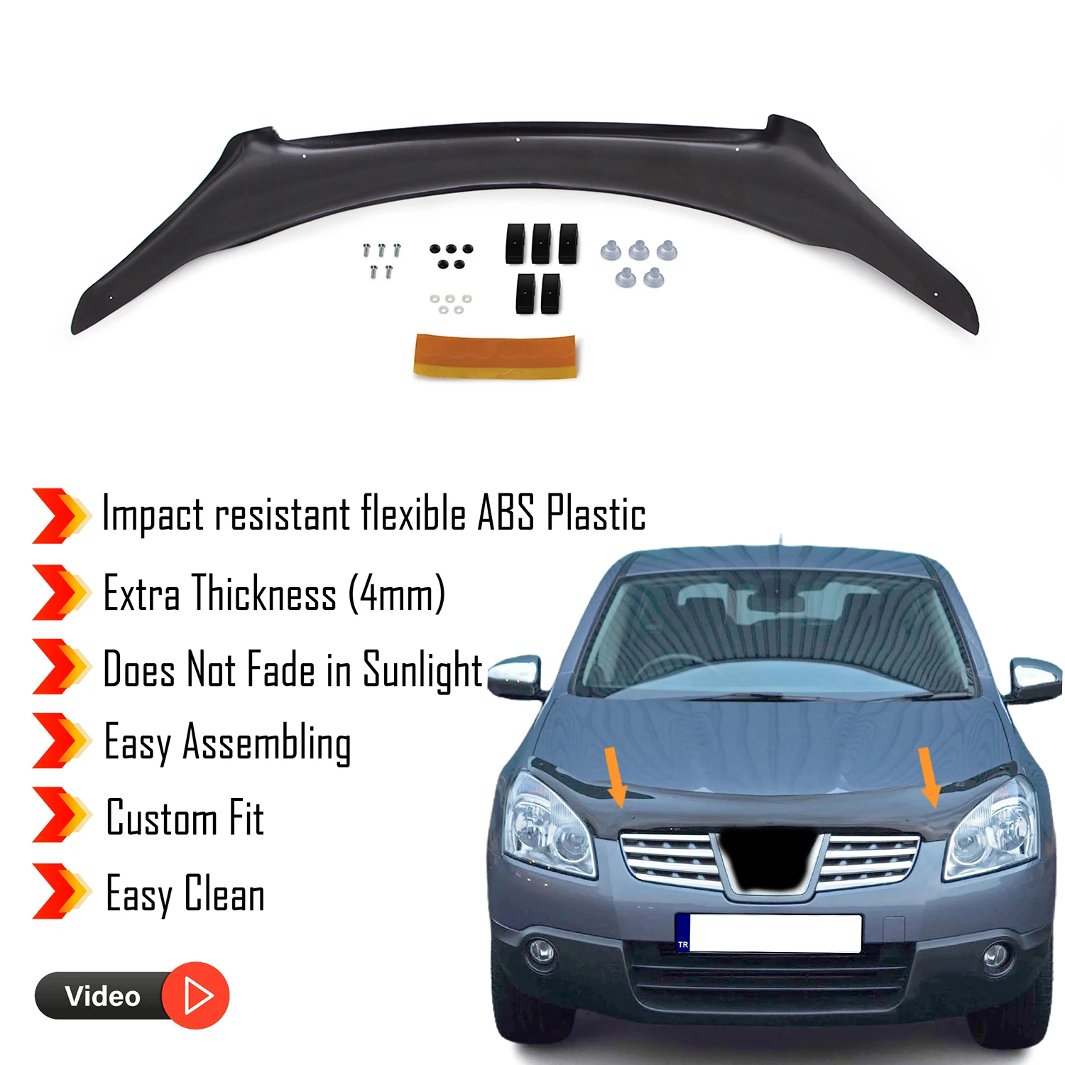 Hood Deflector Guard for Nissan Qashqai (2007-2010) Bug Shield Bonnet Protector / 4 mm thickness and ultra-durable material