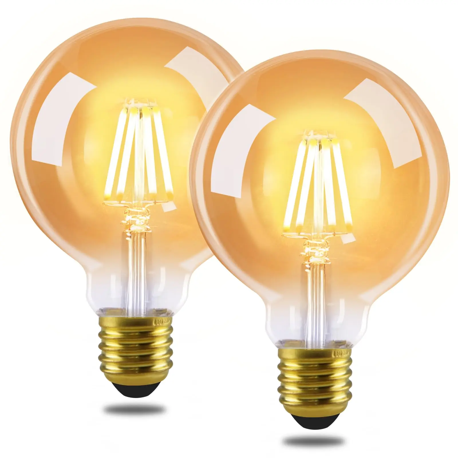 2er Set G80 E27 LED Vintage Edison Glühbirne 4W 2700K Warmweiß Große Kugel Glühfaden Klar Glas Retro Dekorative Lampe Sofort Hell Flimmerfrei Nicht Dimmbar 230V für Café Hotel