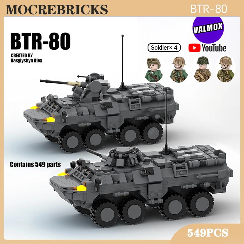 

WW II Military Soviet Union Army Vehicles BTR-80 MOC Building Block SWAT Armoured Car Assembled Model Bricks Toys for Boys