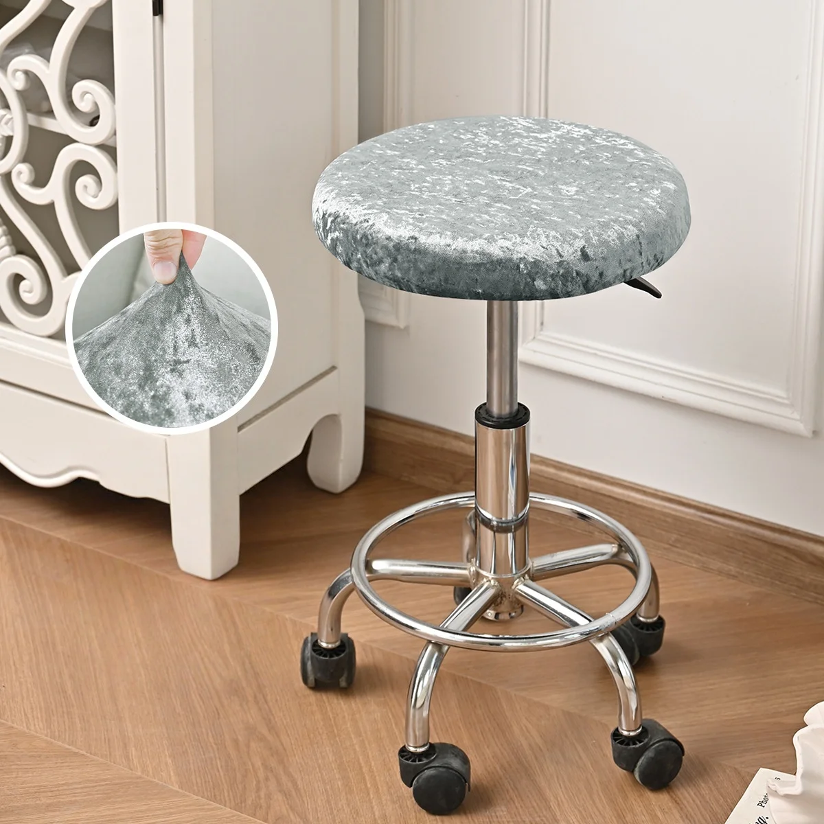 1PC Round Stool Cover Soft Velvet Elastic Bar Stool Covers All Inclusive Removable Chair Slipcover Seat Cushion Protector Home D