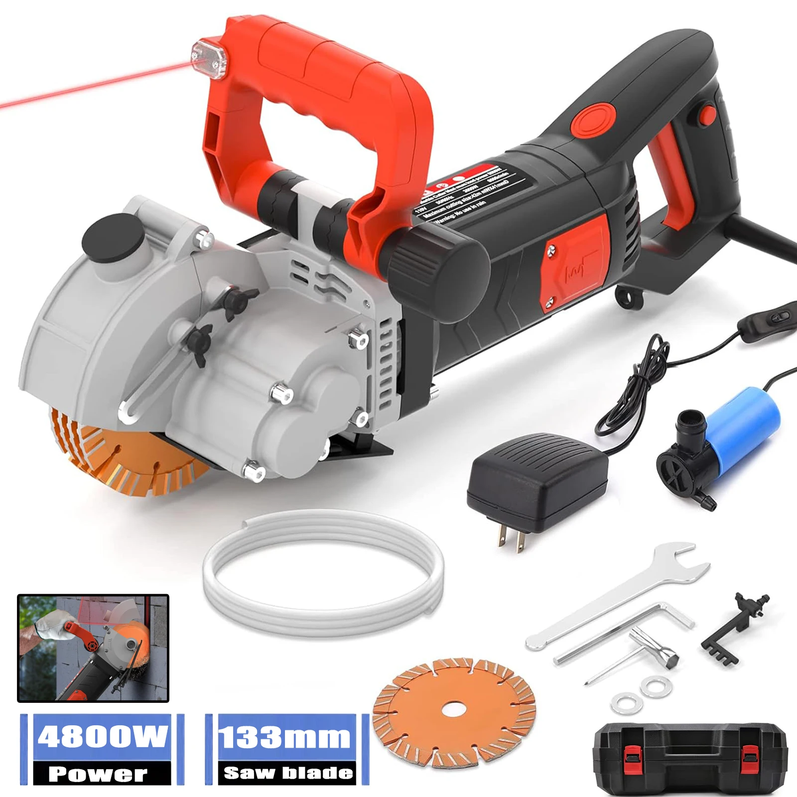 Rainureuse murale électrique portative 4800W avec visée laser pour béton, machine à rainurer 133mm, outil de coupe à scie circulaire
