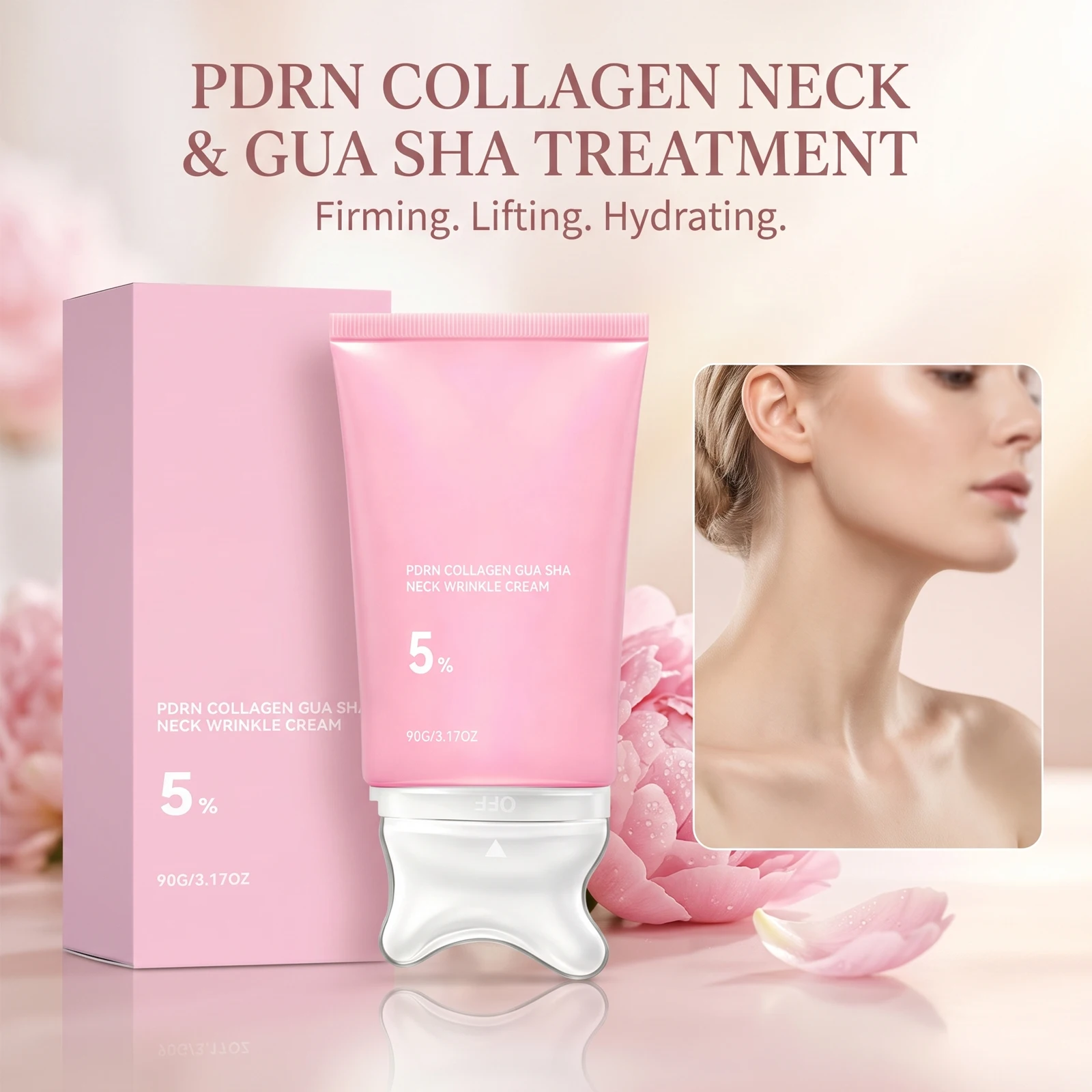 5% PDRN Collagen Gua Sha Neck Cream Anti-Wrinkle Firming Lifting Tightening Double Chin Reducer Deeply Moisturizing Nourish Neck Care