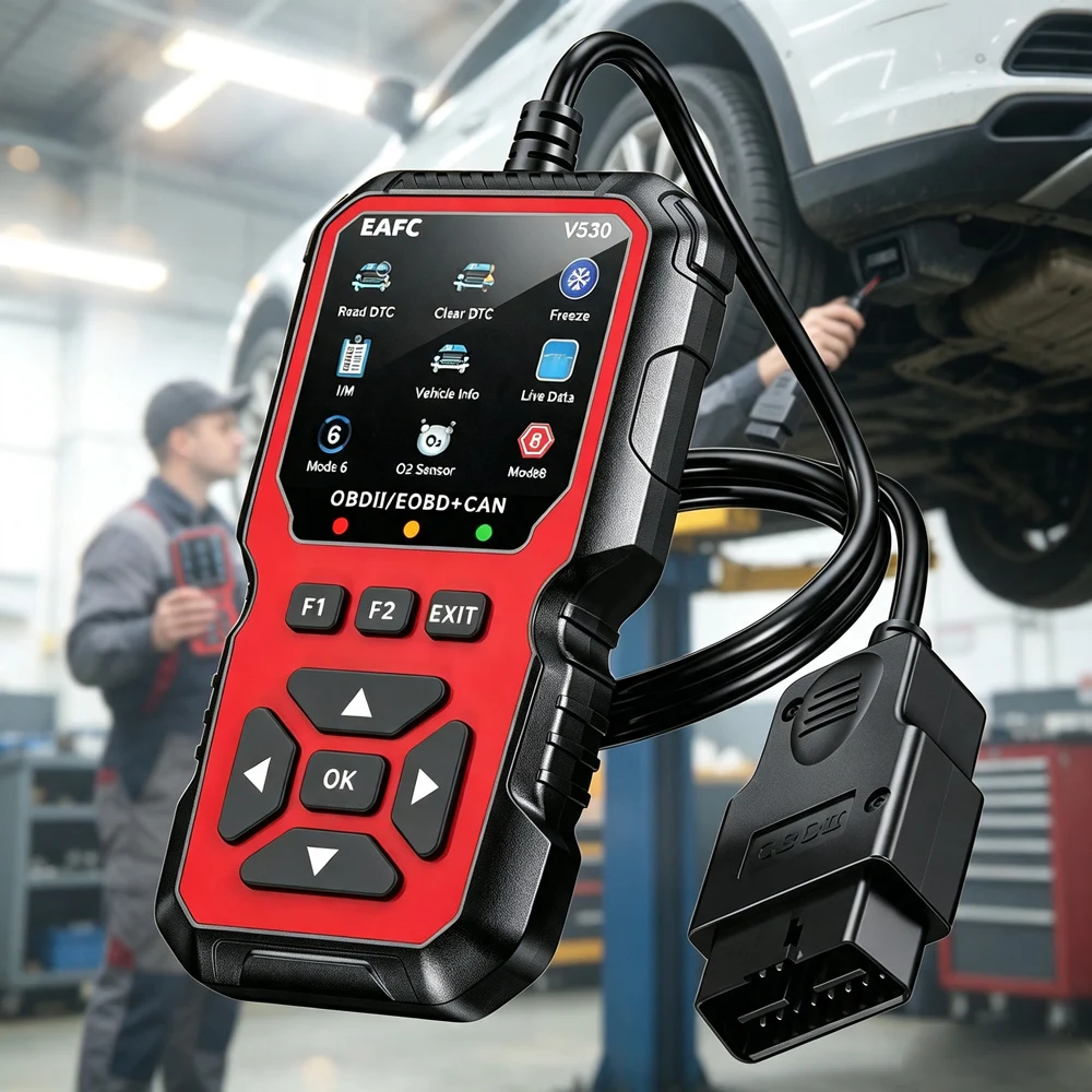 EAFC V530 Roter Auto-Diagnosescanner, Kfz-OBD2-Scanner für Motordiagnose mit Farbbildschirm