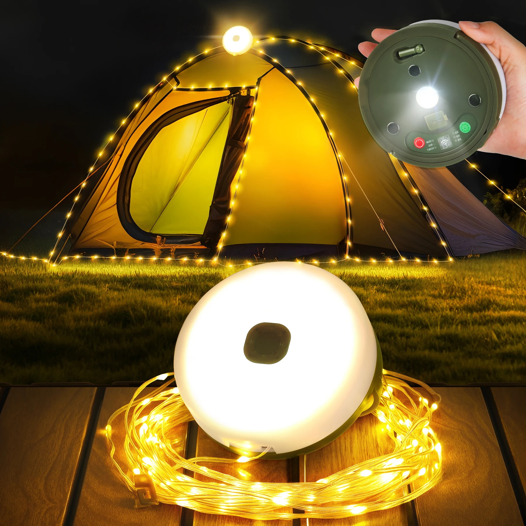 Zonne-energie lampen Camping Lureshine LED Draagbare Kampeerlamp 2-in-1 met 13 verlichtingsmodi Oplaadbare hangende Tentlantaarn voor tuin buiten Patio Party Essentials verjaardag Tent Kerstdecoratie