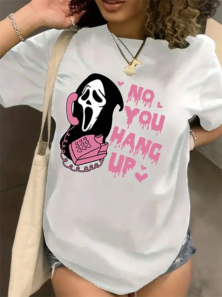 Hip Hop Ghost Print Women Tshirt Mens Casual Short Sleeve Crew Neck T-shirt Fashion Graphic Tee Summer Street Clothes Unisex Top