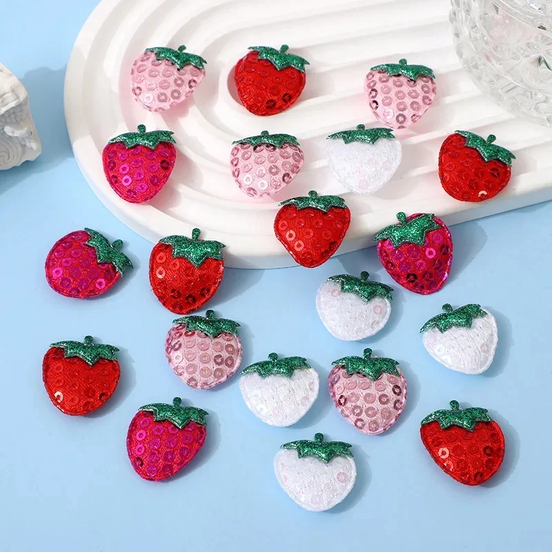 Patch de fruits de fraises artificielles à paillettes, 20/100 pièces, Patch de fraises simulé pour enfants, pinces à cheveux, décoration de vêtements