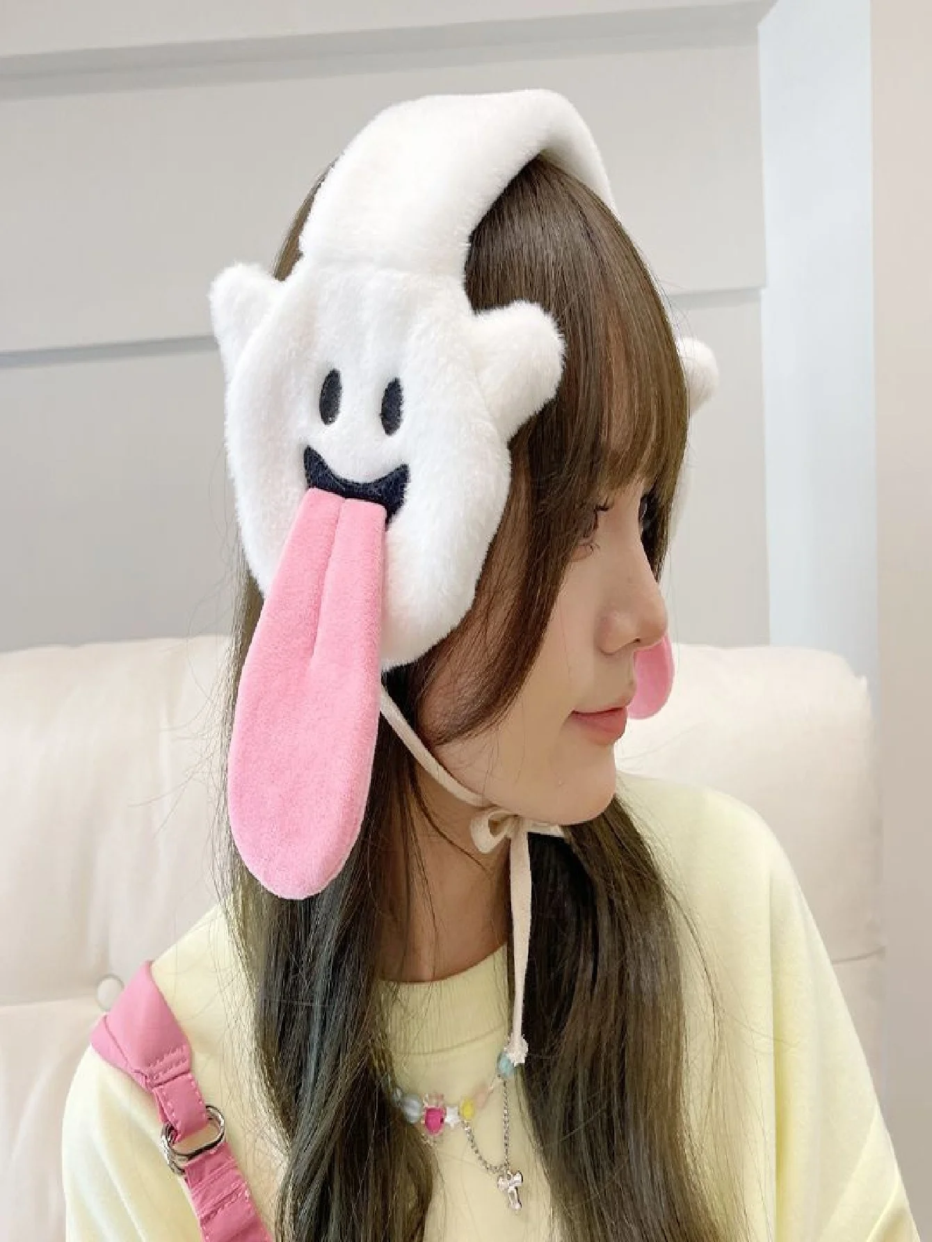 Halloween Ghost Ear Muffs Cute Fluffy Tongue Earmuffs Women Winter Warm Cartoon Ear Warmer Student Ear Cover