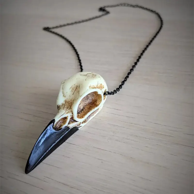 Raven Skull Necklace Halloween Jewelry Gothic Necklace, Raven Jewellery Gift Idea Spooky Scary Plague Doctor Witch