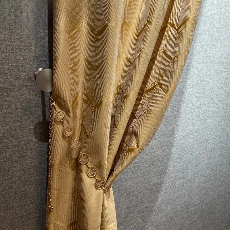 Moderne, hochwertige, goldene, blaue, braune, goldene Seiden-Jacquard-Verdunkelungsvorhänge für Schlafzimmer, Fenster, Wohnzimmer, Arbeitszimmer, Küche, Hotel