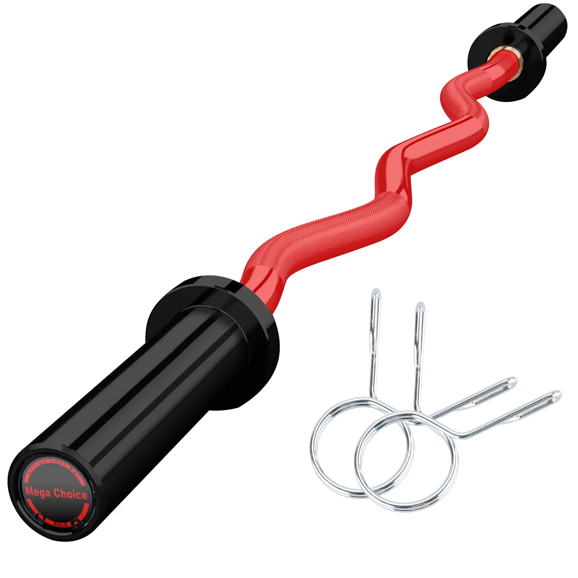 120 cm EZ-Curl-Stange, 50 mm verchromte, massive Langhantelstange mit 2 Federklemmen für Bizeps, Trizeps und Hüftheben
