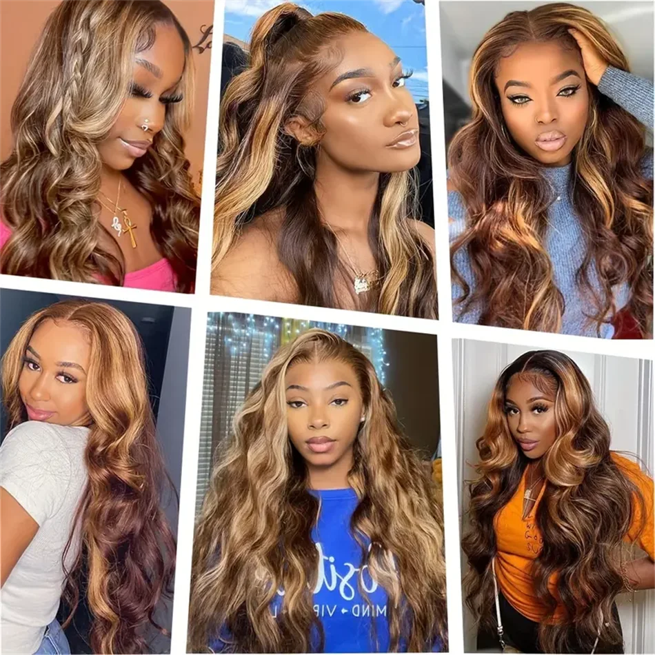 Body Wave 4/27 Honey Blonde 34 pollici parrucca anteriore in pizzo capelli umani HD parrucche frontali in pizzo per le donne evidenziare parrucca Omber capelli umani