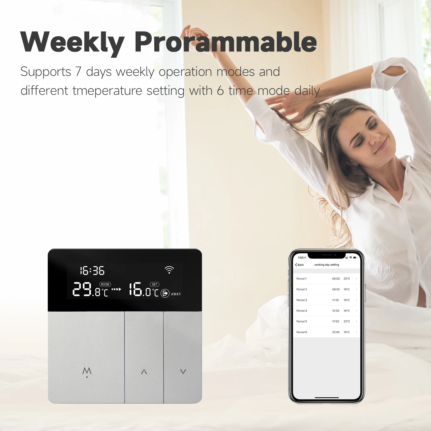 Yandex – Thermostat WIFI pour maison intelligente, Thermostat au sol pour chauffage électrique, régulateur de température, chaudière à gaz