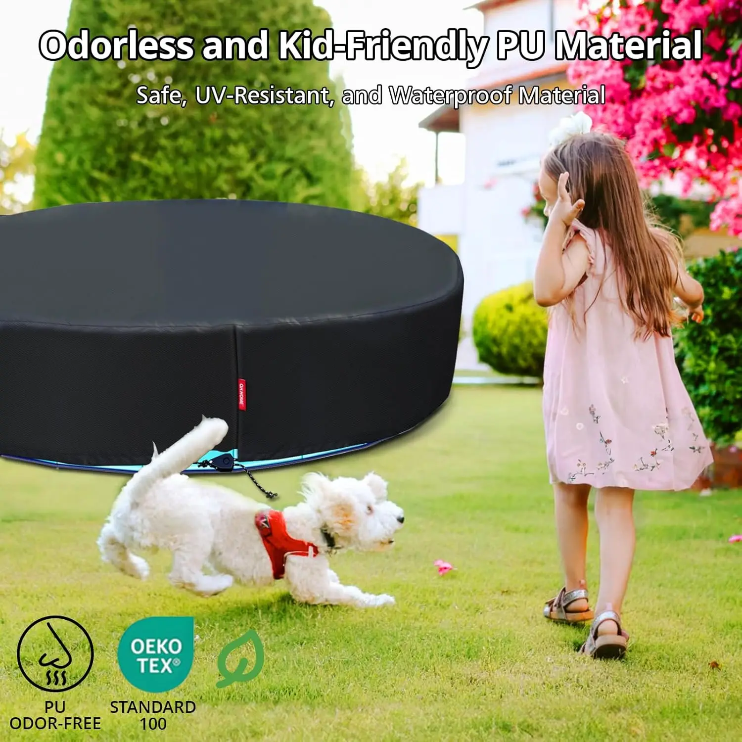 غطاء حمام سباحة دائري مقاوم للرياح مقاس 77-80 بوصة - تصميم مقاوم للماء قابل للطي لحمامات السباحة للأطفال أو الكلاب