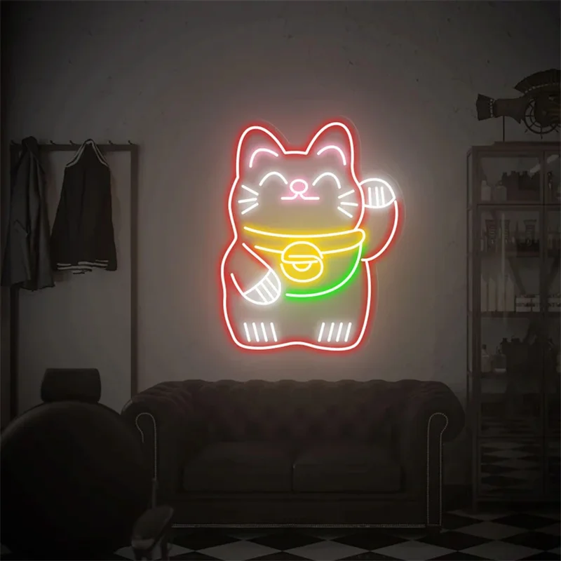 Letrero de neón de gato de la suerte, señal de neón de Anime, gatito de la suerte, Maneki Neko, letrero de neón personalizado, letrero Led para negocios