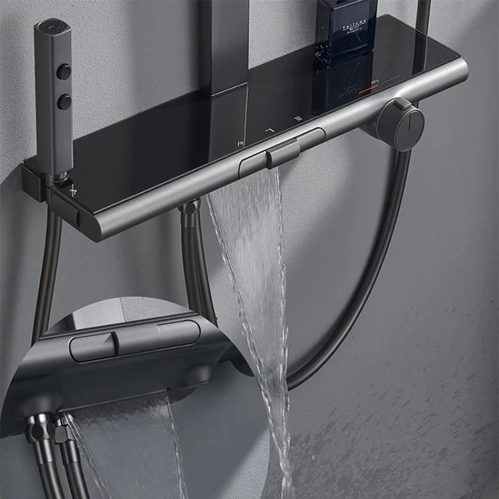 Luxury Thermostatic Shower Set 16 Inch Rain Shower Head Glass Shelf Magnetic Button Bath Mixer Tap 59A Brass Bidet Spray Gun