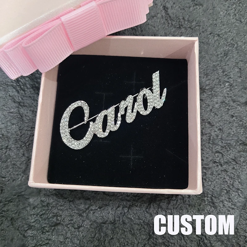 GRANDBLING Script Font Customized Name Pins Handmade Custom Name Plate Brooch Wedding Party Badges Graduation Gift