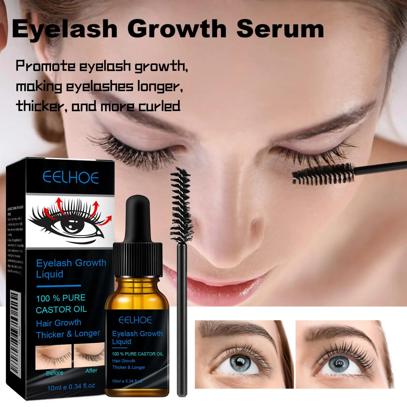 Eelhoe 10 ml Ricinusolie Snelle Groei Wimper Serum Wenkbrauw Enhancer Voeden Natuurlijke Verlenging Verdikking Wimper Curling Serum